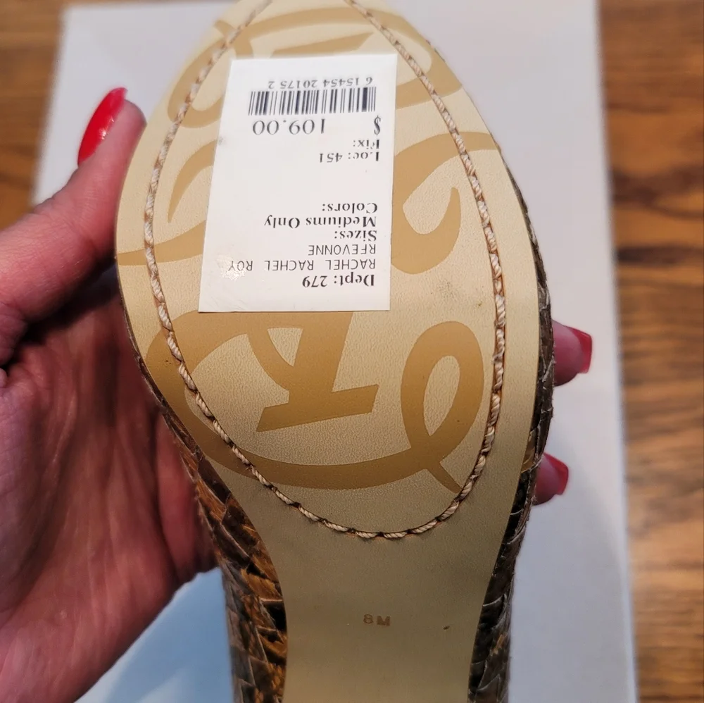 NWT Rachel Roy Snakeskin Mustard Yellow Gold Gray Taupe Tan Beige Peep Toe Heels - Picture 8 of 10